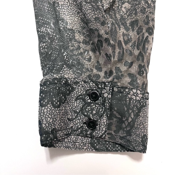 Lane Bryant Lace Animal Print Blouse Sheer Plus Size 1X 14 16 Long Sleeve Button - Picture 9 of 15